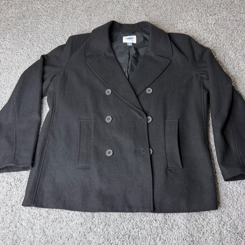 Old Navy Womens Black Recycled Wool Blend Double Breasted Pea Coat XL